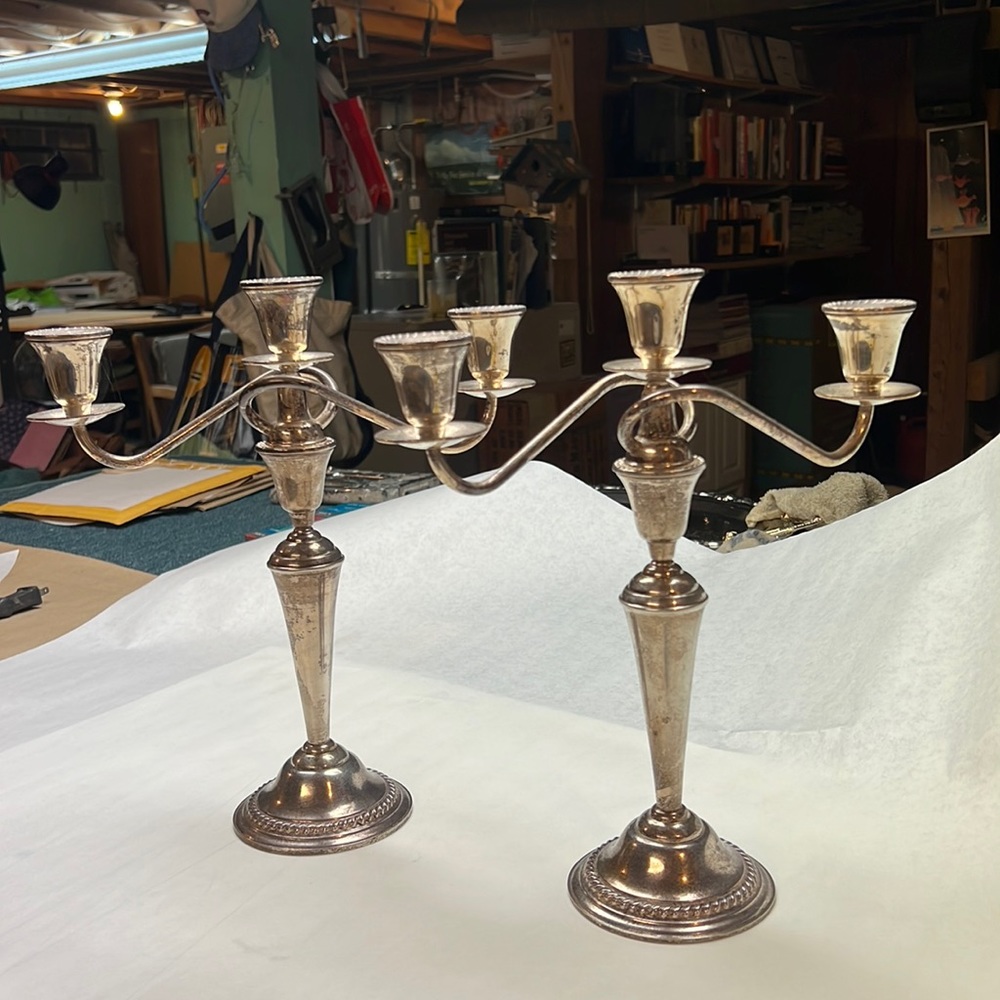 1 pair vintage sterling silver candelabra / 3 arms